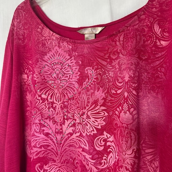 3/$20 💥 White Stag Pink Floral Burnout Print Relaxed Fit 3/4 Sleeve Blouse - Picture 12 of 17